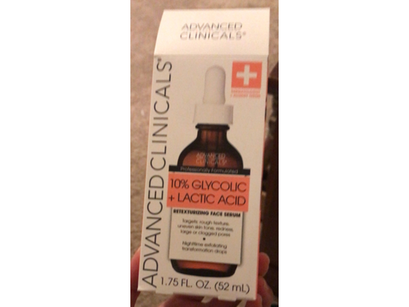 Advanced Clinicals Retexturizing Face Serum, Glycolic Acid + Lactic Acid, 1.75 fl oz/52 mL