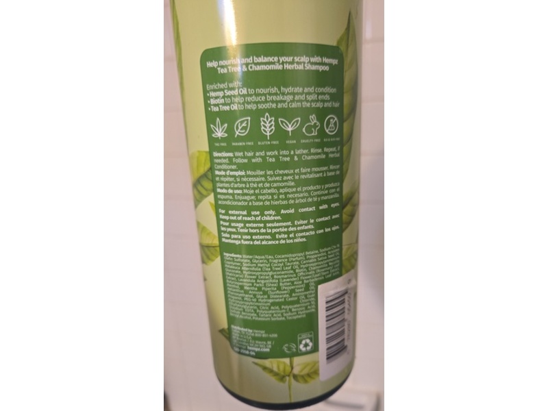 Hempz Herbal Shampoo, Tea Tree And Chamomile, 33.8 fl oz/1 L