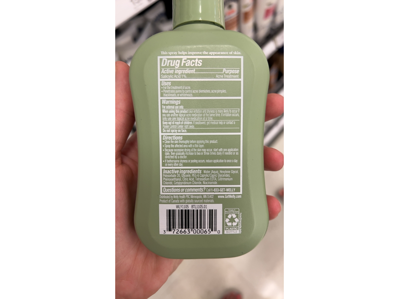 Welly Body Acne Spray, Treatment, 7 fl oz/207 mL