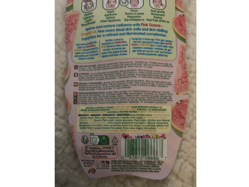 7th Heaven Radiance Restore Pink Guava Peel-Off Mask, Grapefruit, 0.33 fl oz/10 mL
