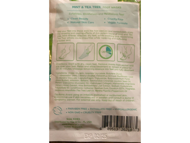 Skin 2.0 Foot Masks, Mint & Tea Tree, 0.85 oz/24 g, Pack Of 3