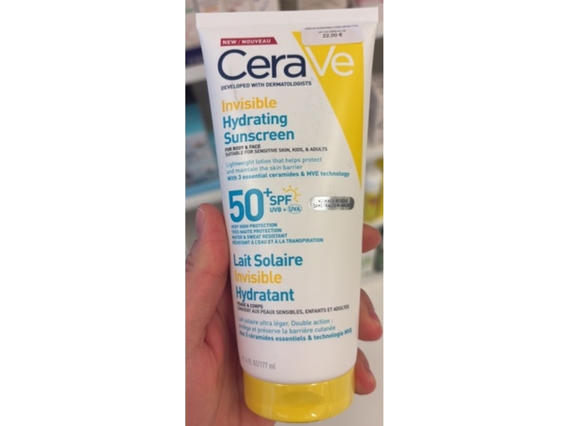 Cerave Invisible Hydrating Sunscreen, Spf 50+, 6 fl oz/177 mL