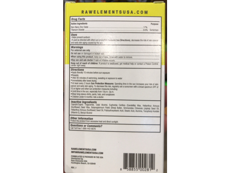 Raw Elements Mineral Sunscreen Face Stick, SPF 50, 1.0 oz/28 g