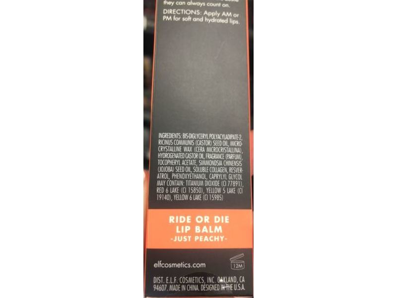 e.l.f. Cosmetics Ride Or Die Lip Balm, Just Peachy, 0.42 oz/12 g