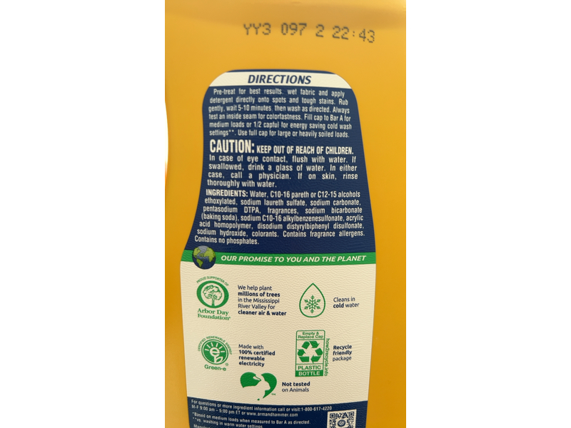 Arm & Hammer Powerfully Clean Naturally Fresh Clean Burst Detergent, 105 Loads, 105 fl oz/3.10 L