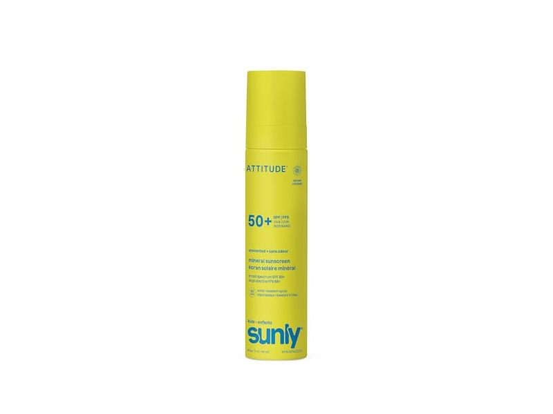 Attitude Sunly Mineral Sunscreen, SPF 50+, Unscented, 3 oz/85 g