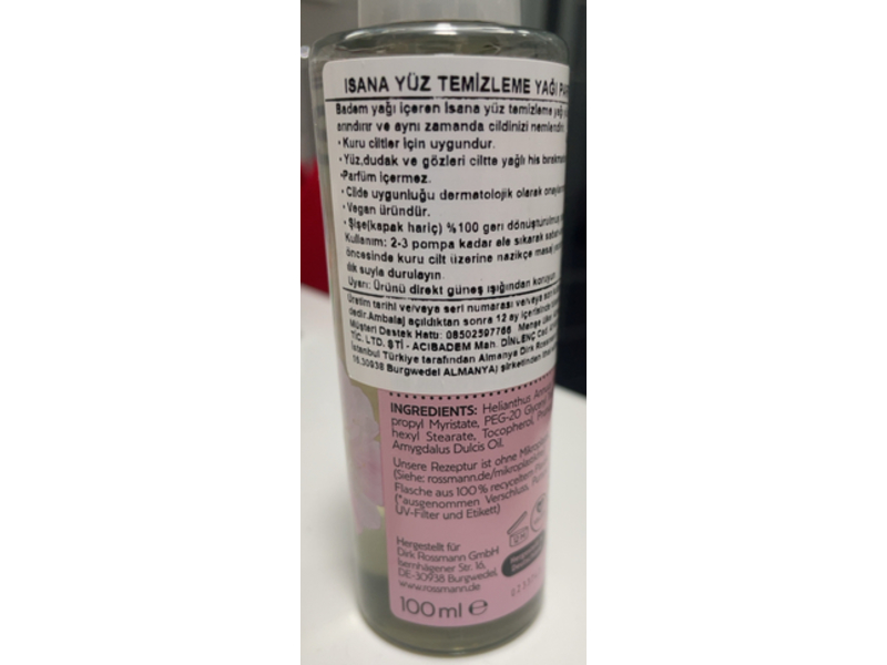 Rossmann Isana Nourishing Oil For Removing Make - Up, 100 mL