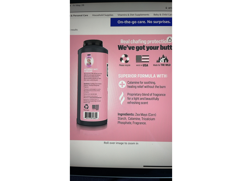 Anti Monkey Butt Lady's Body Powder, Calamine, 8 oz/227 g