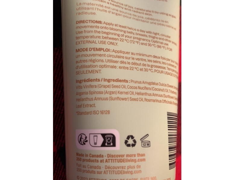 Attitude Maternity Blooming Belly Stretch Mark Prevention Oil, Almond & Argan, 5 fl oz/150 mL