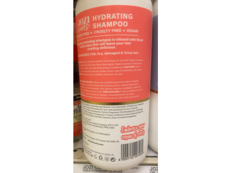 Jozi Curls Cleanse Hydrating Shampoo, Marula Oil & Raw Shea Butter, 25.3 fl oz/750 mL