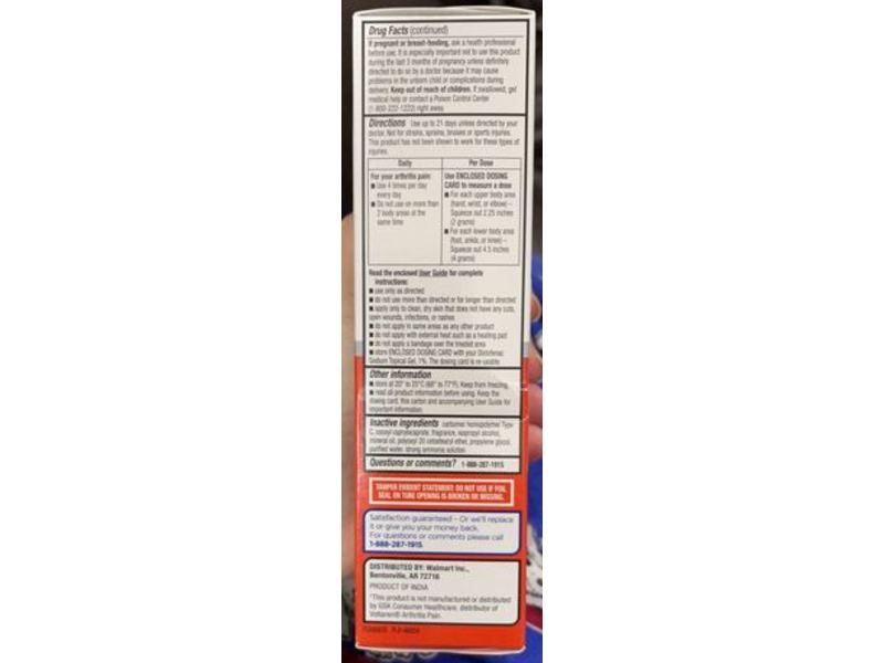 Equate Arthritis Pain Reliever Gel, 1.76 oz/50 g