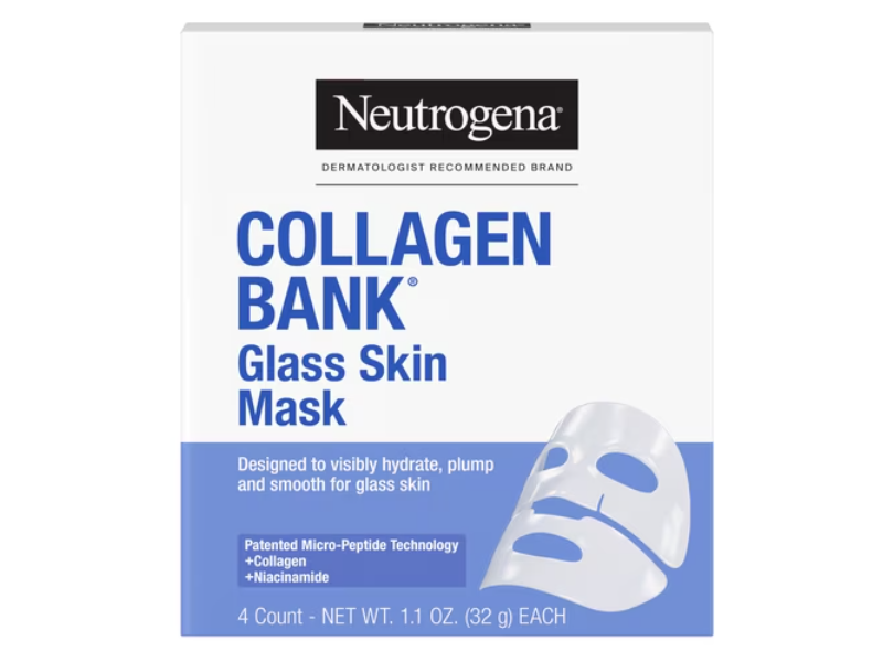 Neutrogena Collagen Bank Glass Skin Mask, 1.1 oz/32 g, 4 Count