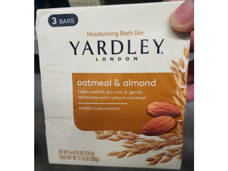 Yardley London Moisturizing Bath Bar, Oatmeal & Almond, 4.25 oz/120 g, Pack Of 3