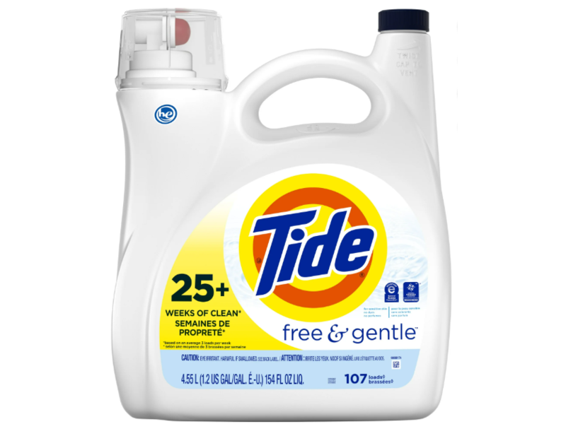 Tide Liquid Laundry Detergent, Free & Gentle, 107 Loads, 154 fl oz/5.55 L