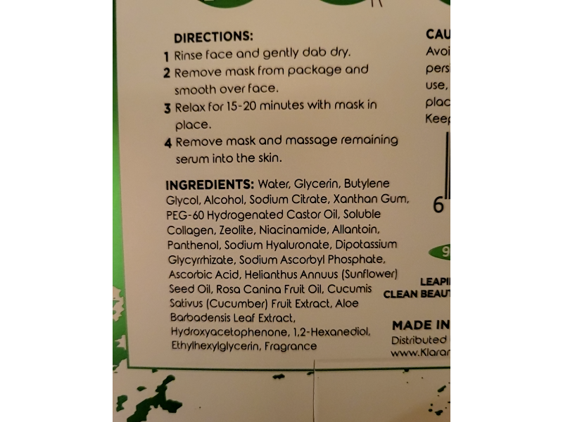 Clear Beauty Moisturizing Face Mask, Cucumber & Aloe, 3.7 oz/105 g, Pack Of 5