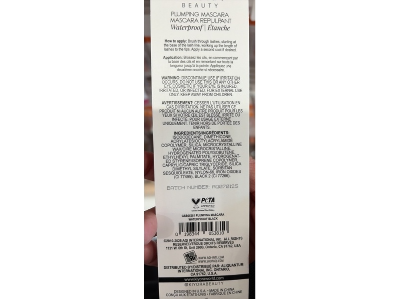 Kiyora Beauty Plumping Mascara, Waterproof Black, 0.4 fl oz/12 mL