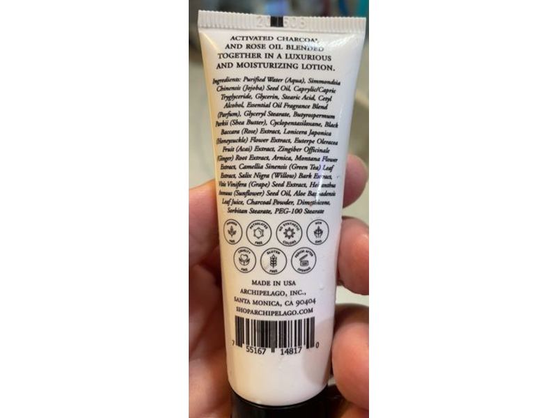 Archipelago Botanicals Body Lotion, Charcoal Rose, 7 fl oz/20 mL