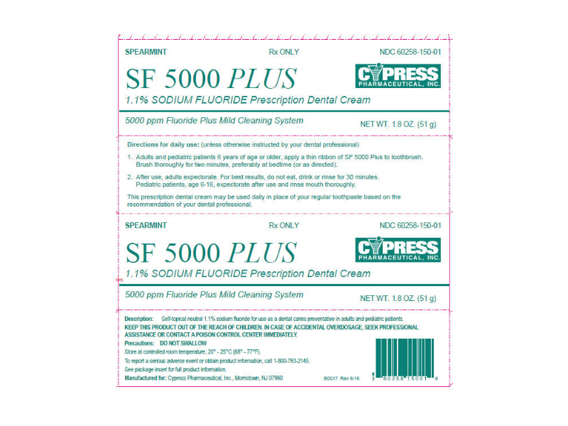 SF 5000 Plus (1.1% Sodium Fluoride Prescription Dental Cream), Spearmint, 1.8 oz, Cypress (RX)