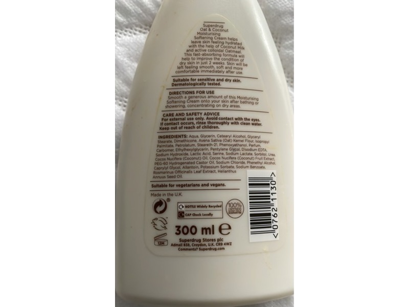 Superdrug Moisturising Softening Cream, Oat & Coconut, 300 mL