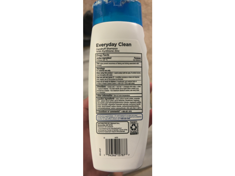 Equate Everyday Clean Dandruff Shampoo, Pyrithione Zinc, 12.5 fl oz/369 mL