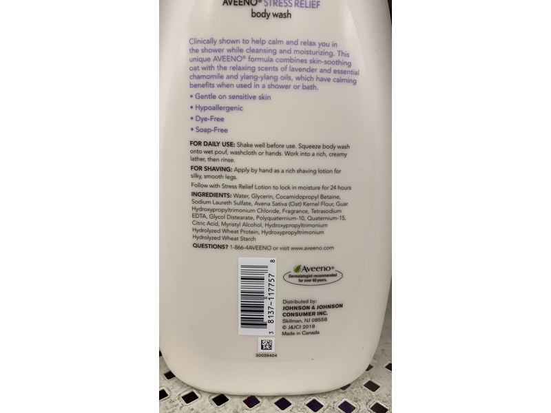 Aveeno Stress Relief Body Wash, Lavender Scented, 12 fl oz/354 mL