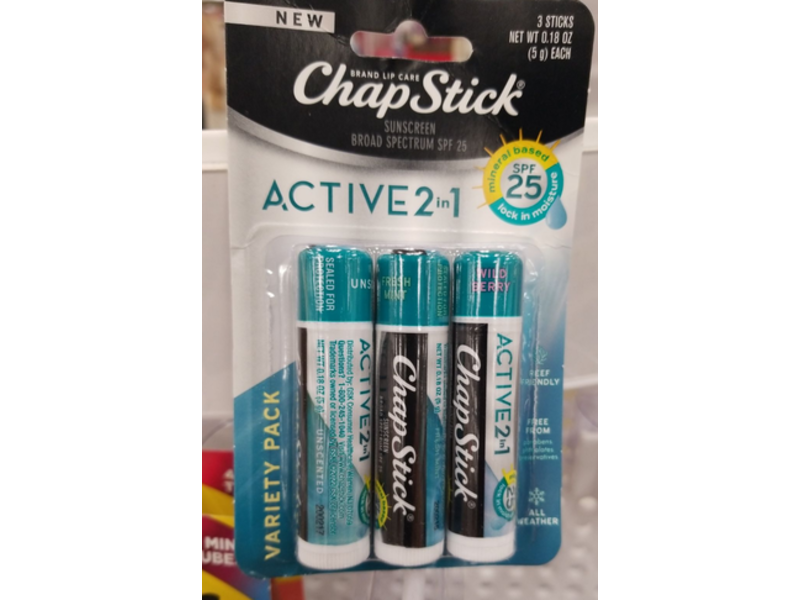 Chapstick 2-In-1 Sunscreen Lip Balm, Fresh Mint + Wild Berry, 0.18 oz/5 g, Pack Of 3