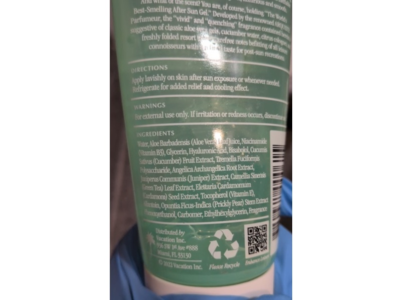 Vacation After Sun Gel, Aloe Vera, 6 fl oz/177 mL