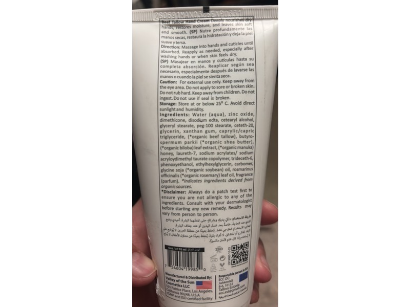 Spanish Garden The Original Beef Tallow Hand Cream, 6 oz/170 mL