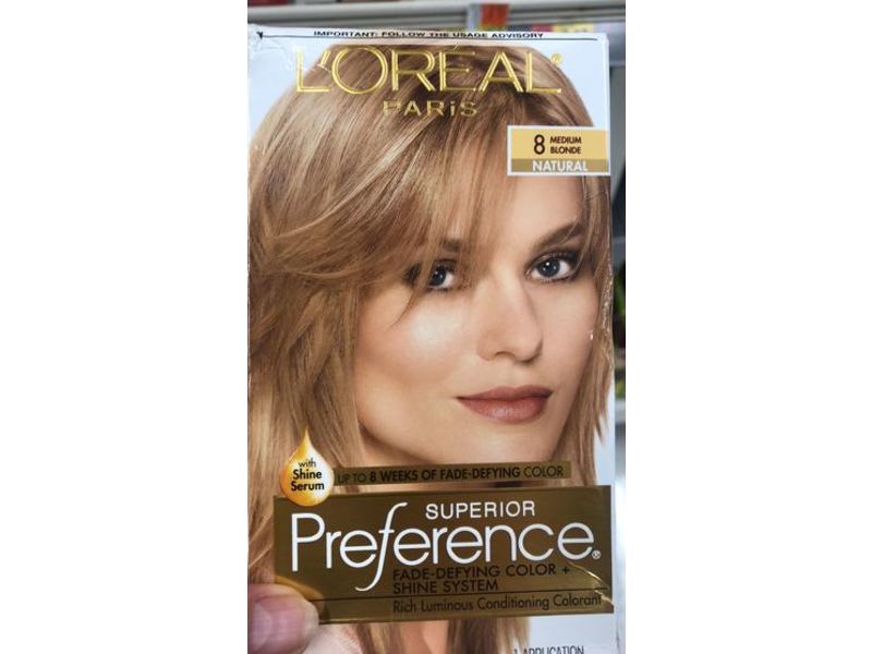 L'Oreal Paris Superior Preference Fade-Defying Color + Shine System, 8 Medium Blonde, 1 Application