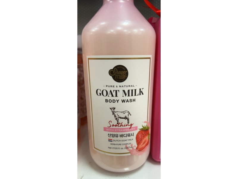 Shower Mate Pure & Natural Goat Milk Body Wash, Strawberry, 27.05 fl oz/800 mL