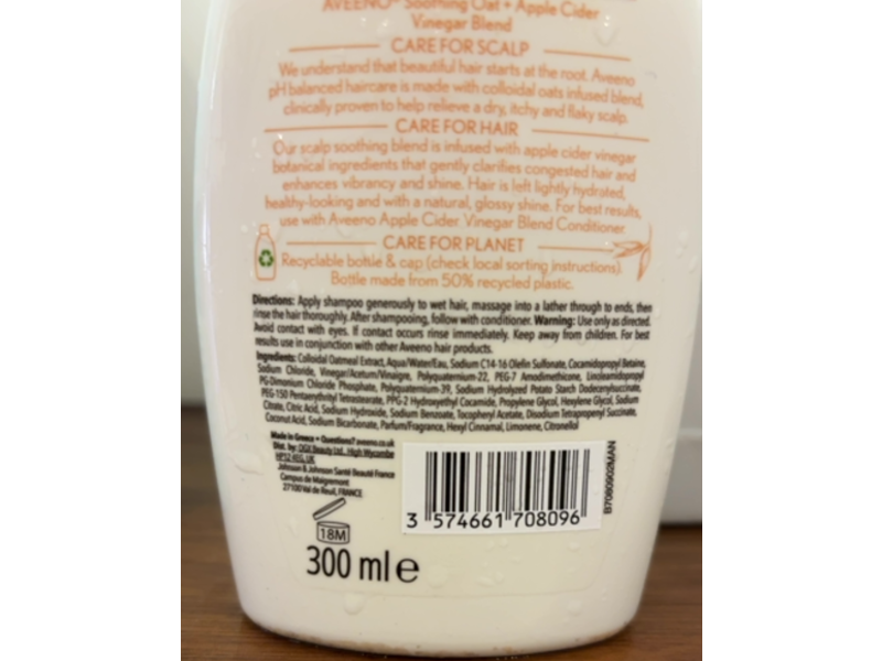 Aveeno Scalp Soothing Clarify & Shine Shampoo, Apple Cider Vinegar, 10.1 fl oz, 300 mL