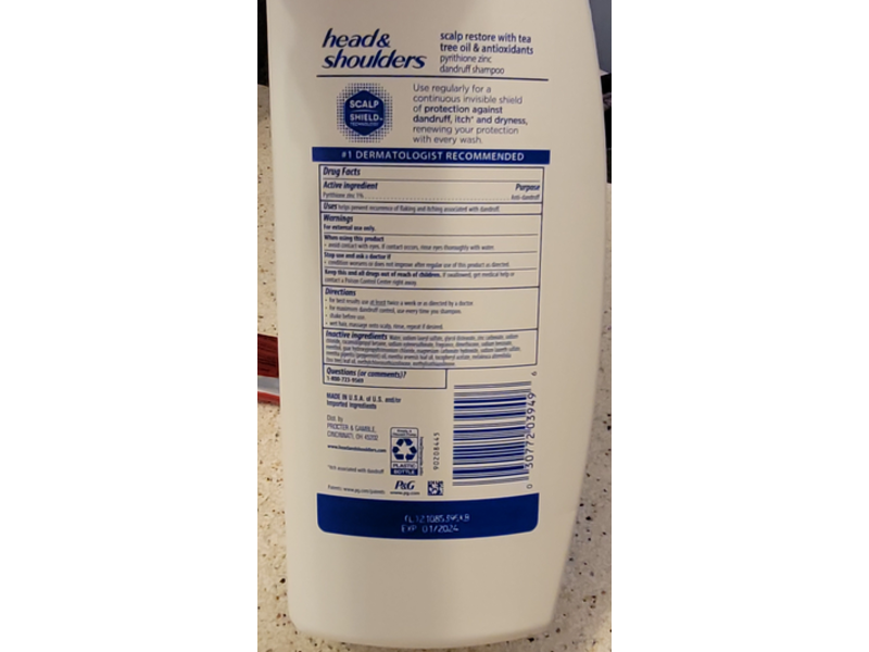 Head & Shoulders Scalp Restore Dandruff Shampoo, Tea Tree Oil & Antioxidants, 38.8 fl oz/1.15 L