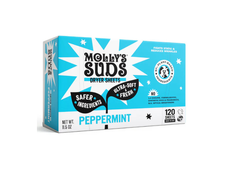 Molly's Suds All Natural Fabric Softener Dryer Sheets, Peppermint, 11.5 oz, 120 Count