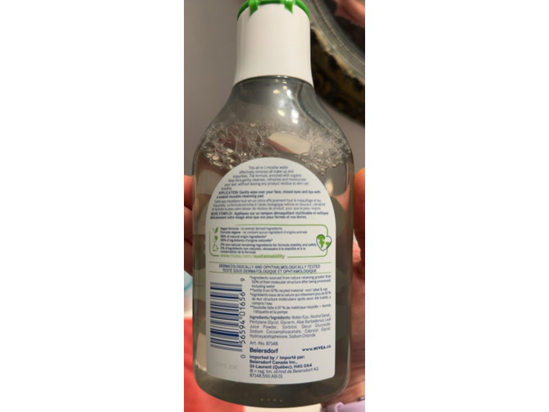 Nivea Pure & Natural Micellar Water, Organic Aloe Vera, 400ml