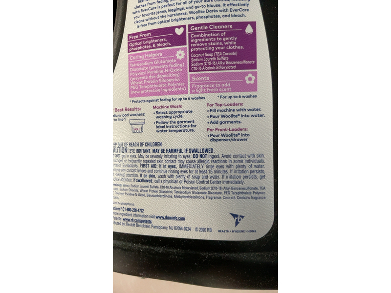 Woolite Laundry Liquid Detergent, Dark, Evercare, 100 Loads, 150 fl oz/4.43 L