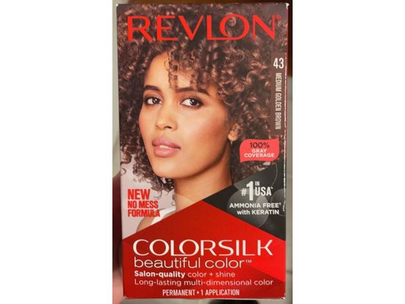 Revlon Colorsilk Beautiful Color Permanent Hair Color, Ammonia Free, Keratin, 43 Medium Golden Brown, 1 Application