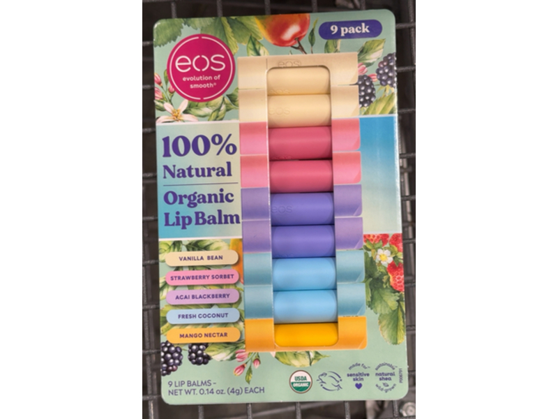 Evolution Of Smooth Organic Lip Balms, Vanilla Bean + Strawberry Sorbet + Acai Blackberry + Fresh Coconut & Mango Nectar, 0.14 oz/4 g, 9 Count