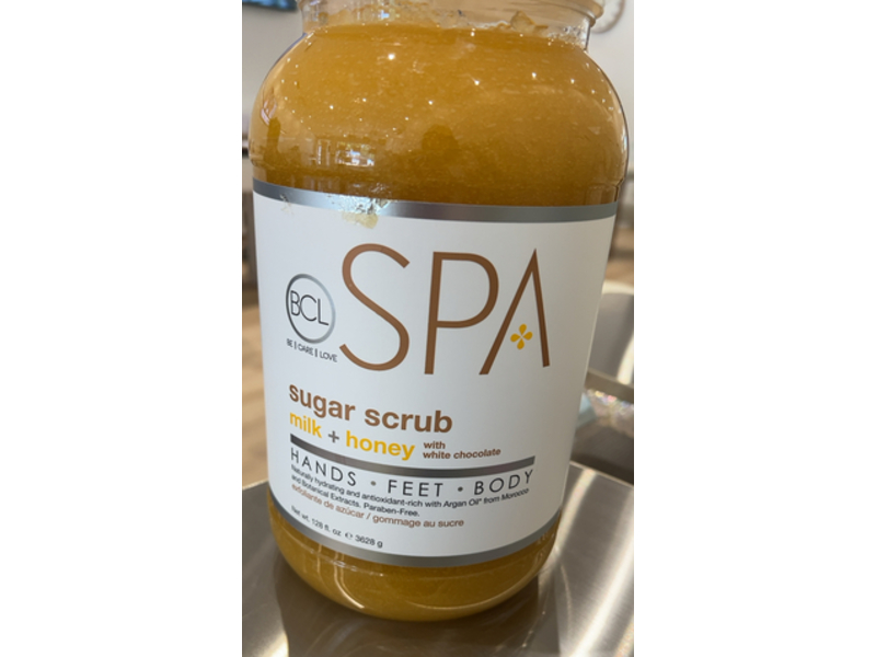 BCL Spa Sugar Scrub, Milk + Honey, Chocolate, 128 fl oz/3628 g