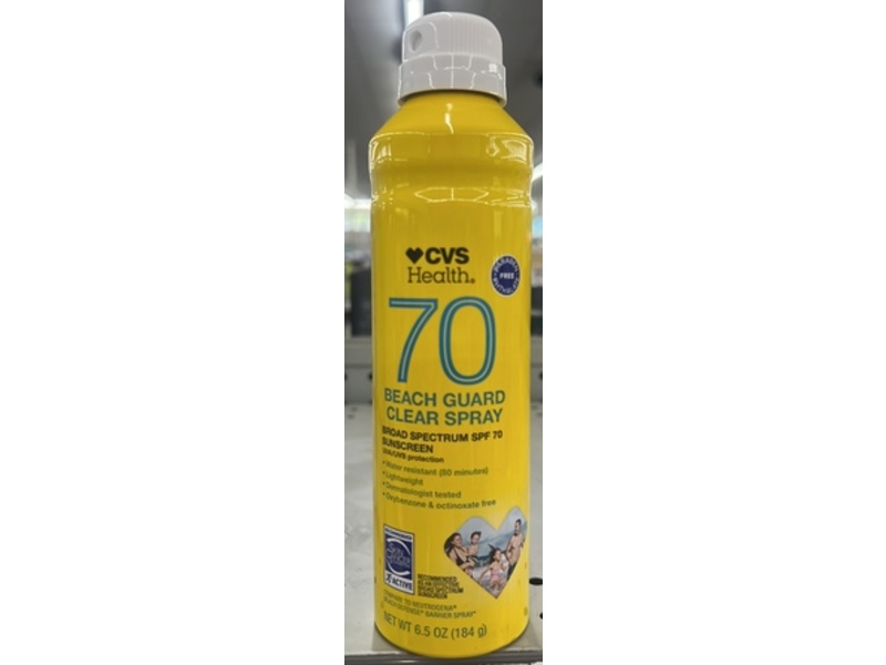 CVS Health Beach Guard Clear Sunscreen Spray, SPF 70, 6.5 oz/184 g