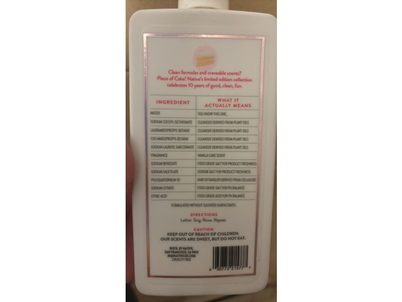 Native Moisturizing Shampoo, Piece Of Cake, 16.5 fl oz/487 mL, 2 Of Pack