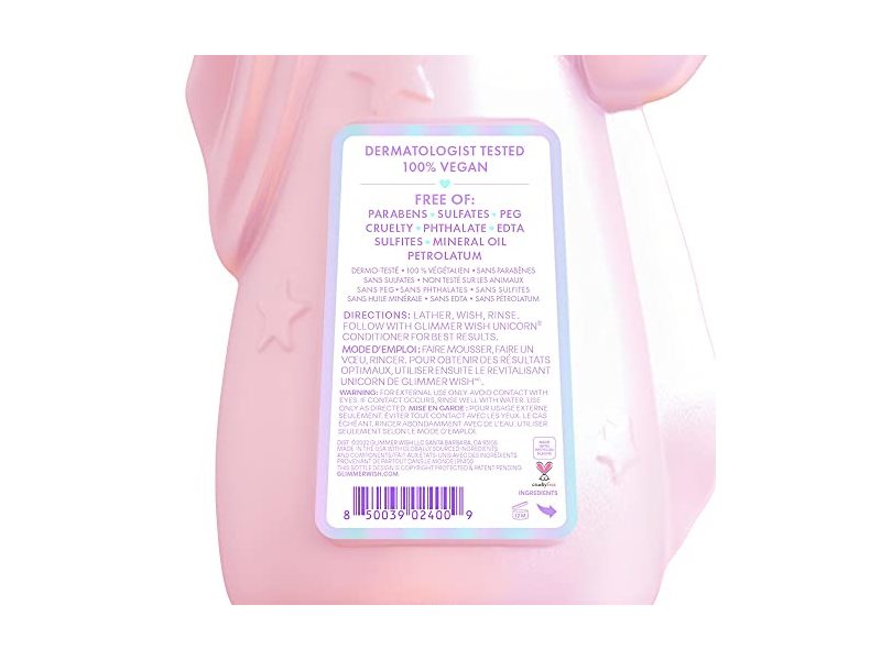 Glimmer Wish Premium Unicorn Shampoo, Vanilla Cotton Candy Scent, 12 fl oz/254 mL