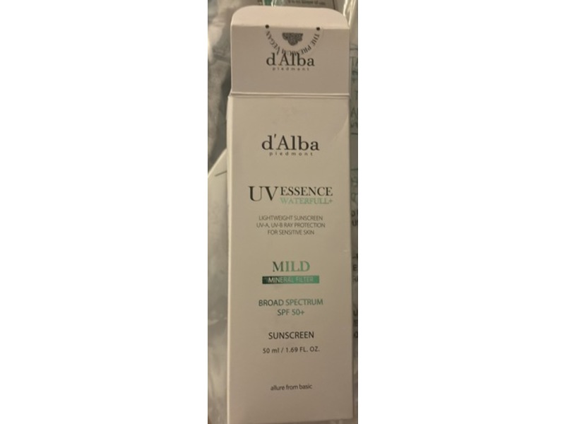 D'alba Piedmont Uv Essence Waterfull+ Sunscreen, SPF 50+, Mild, 1.69 fl oz/50 mL