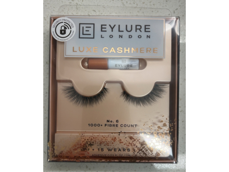 Eylure London Luxe Cashmere False Lashes + Adhesive, No. 6, 0.03 fl oz/1 mL, 1 Pair