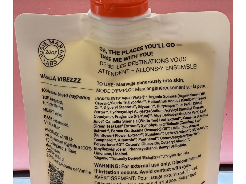 Josie Maran Whipped Argan Oil Body Butter, Vanilla Vibezzz, 2 fl oz/60 mL