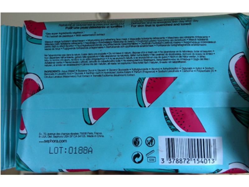 Sephora Collection 1 Minute Face Mask, Watermelon, 14 Fiber Masks