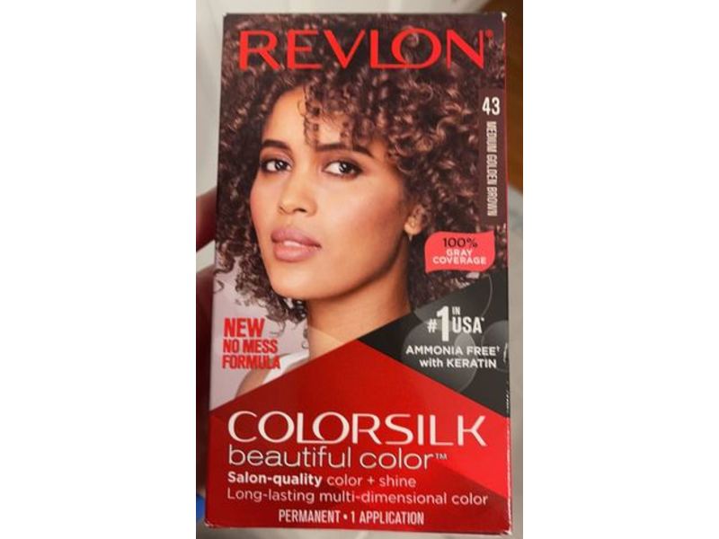 Revlon Colorsilk Beautiful Color Permanent Hair Color, Ammonia Free, Keratin, 43 Medium Golden Brown, 1 Application