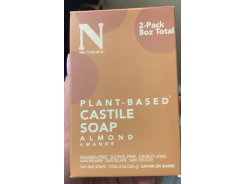 Dr. Natural Plant Based Castile Bar Soap, Almond, 8 oz/226 g, Pack Of 2
