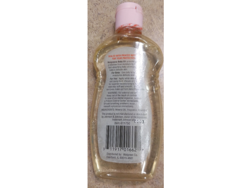 Walgreens Baby Oil, Vitamin E, 4 fl oz/118 mL