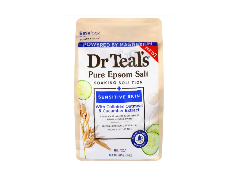 Dr Teal's Pure Epsom Salt Soaking Solution, Colloidal Oatmeal + Cucumber Extract, 1.36 kg