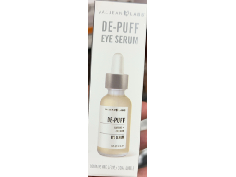 Valjean Labs De-Puff Eye Serum, Caffeine + Collagen, 1 fl oz/30 mL
